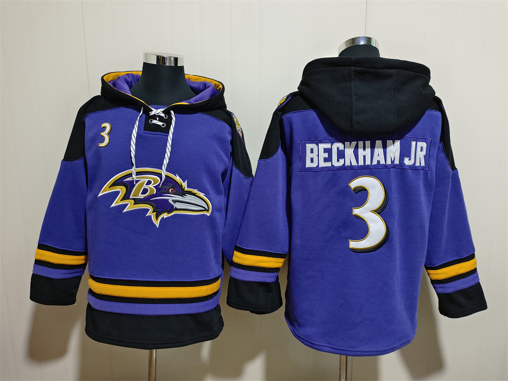 Men's Baltimore Ravens #3 Odell Beckham Jr. Ageless Must-Have Lace-Up Pullover Hoodie Men's Baltimore Ravens #3 Odell Beckham Jr. Ageless Must-Have Lace-Up Pullover Hoodie